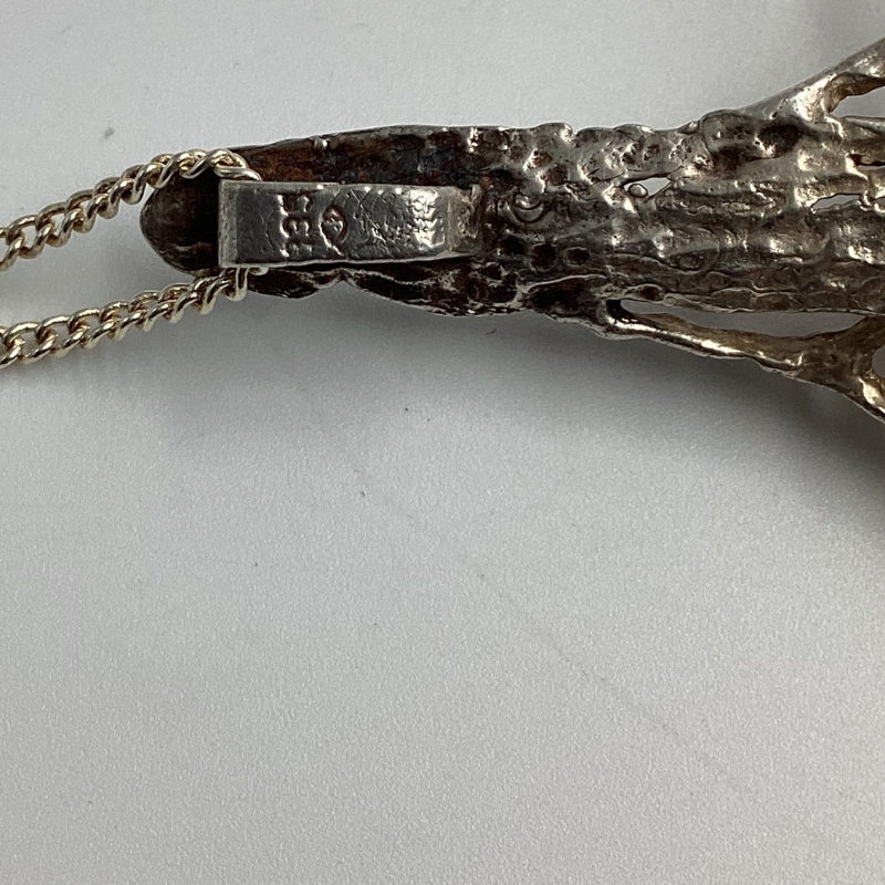 Modernist Mid Century Necklace | Abstract Sterling Silver Amber Droplet Pendant