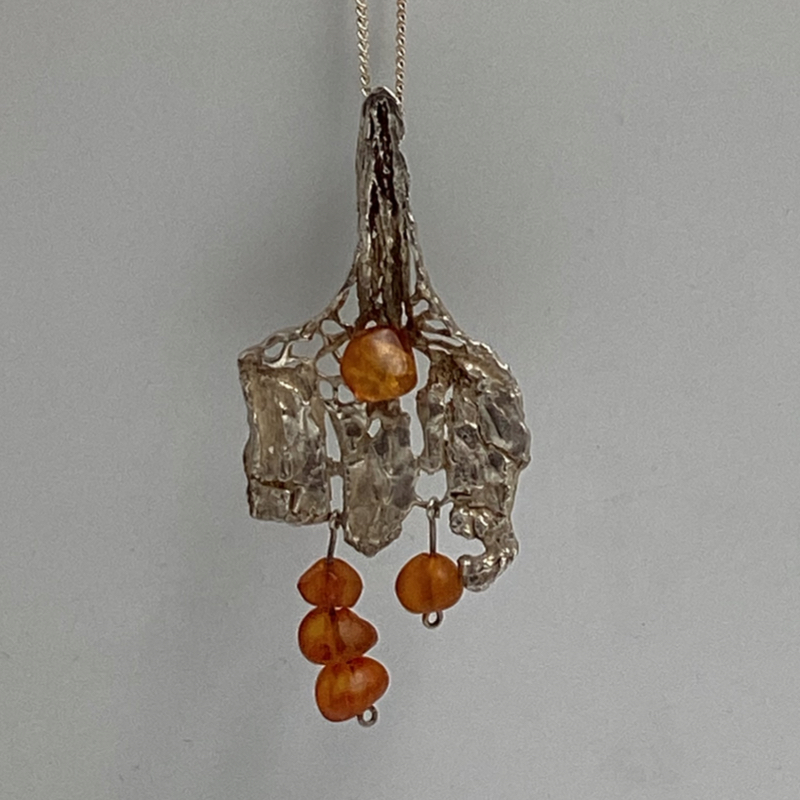 Modernist Mid Century Necklace | Abstract Sterling Silver Pendant