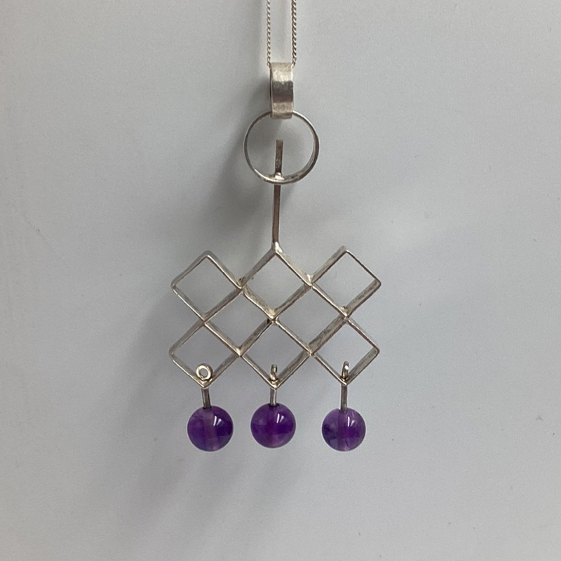 Iconic Modernist Silver Pendant | Silver and Amethyst Balls