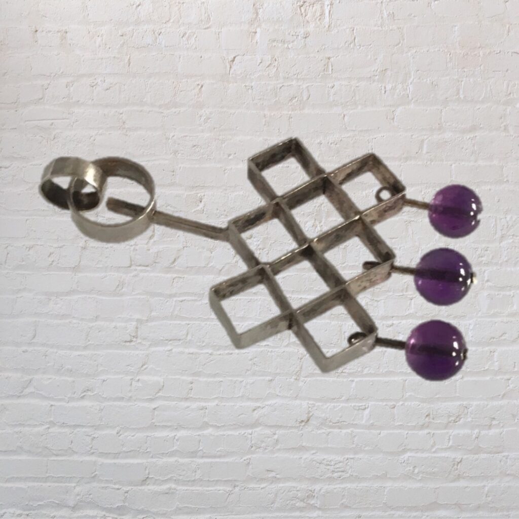 Iconic Modernist Silver Pendant | Silver and Amethyst Balls - Image 7