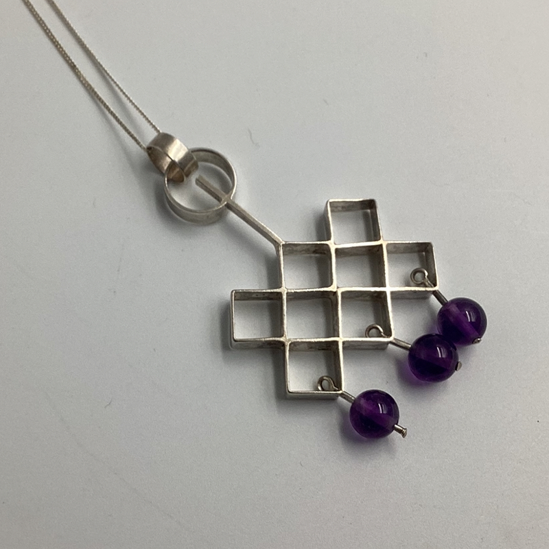 Iconic Modernist Silver Pendant | Silver and Amethyst Balls