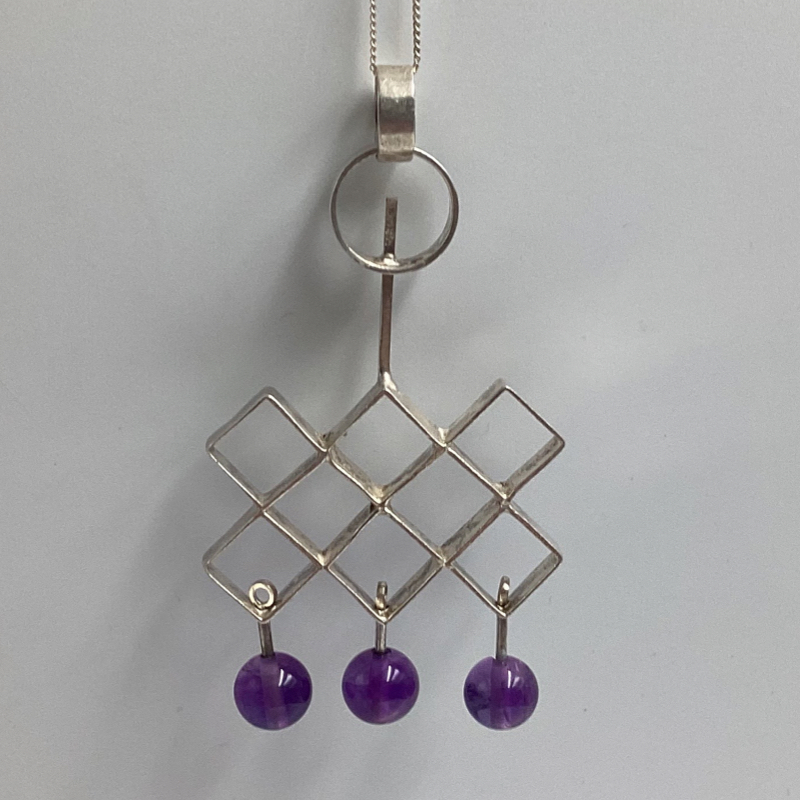 Iconic Modernist Silver Pendant | Silver and Amethyst Balls