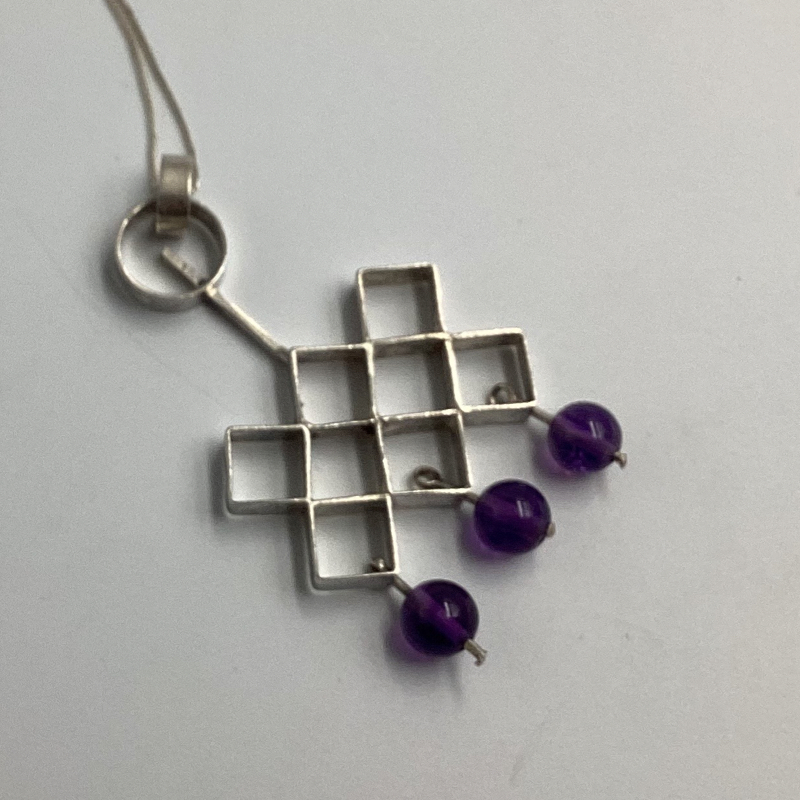 Iconic Modernist Silver Pendant | Silver and Amethyst Balls