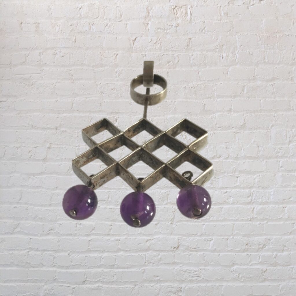 Iconic Modernist Silver Pendant | Silver and Amethyst Balls - Image 3