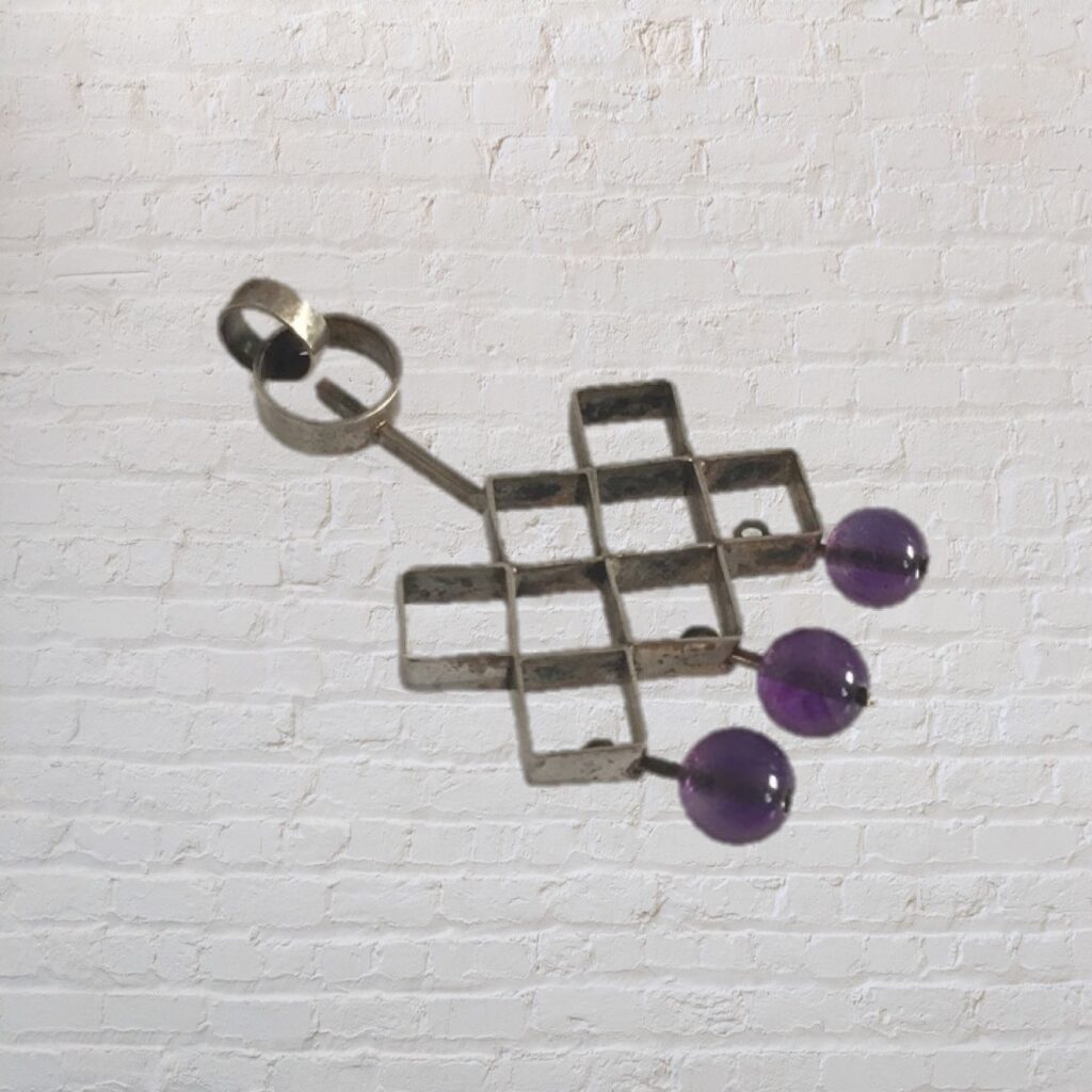 Iconic Modernist Silver Pendant | Silver and Amethyst Balls - Image 4