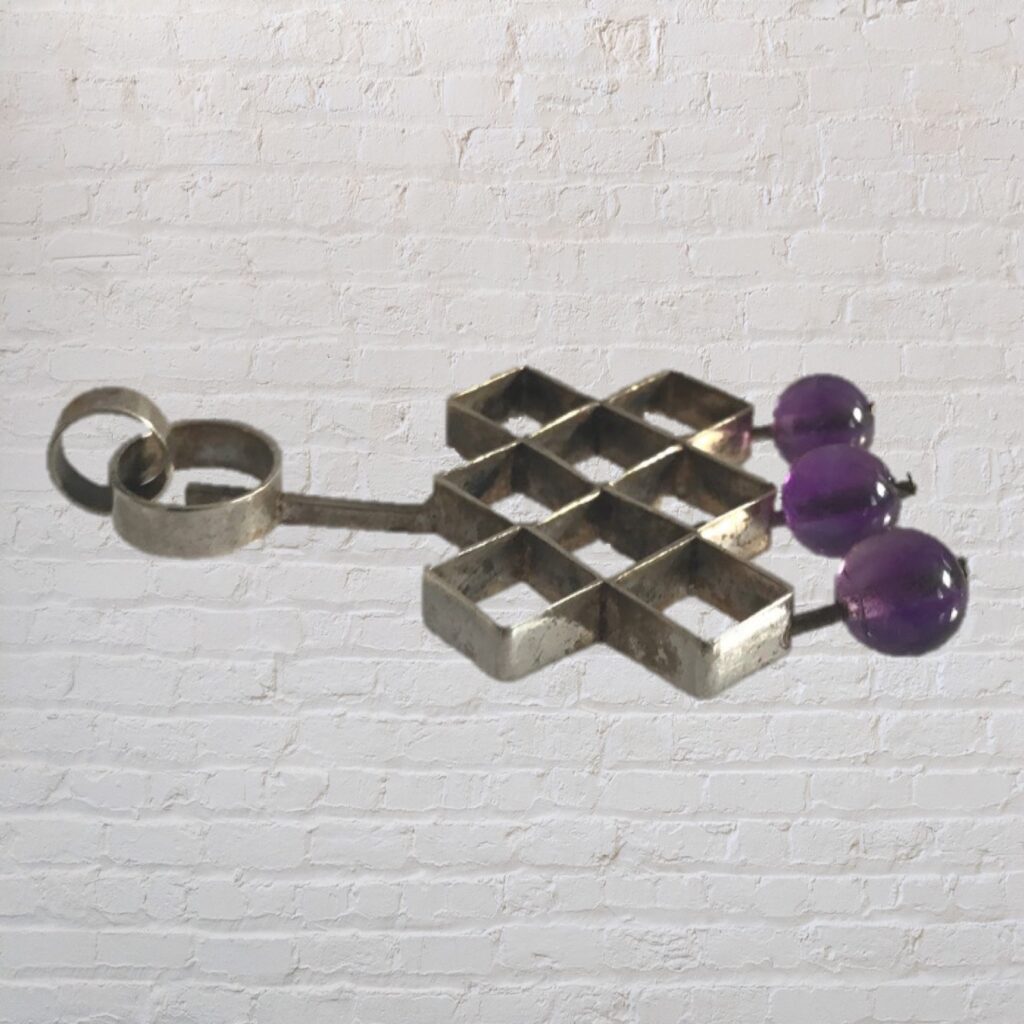 Iconic Modernist Silver Pendant | Silver and Amethyst Balls - Image 6