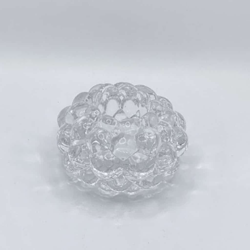 Orrefors raspberry clear glass candle holder