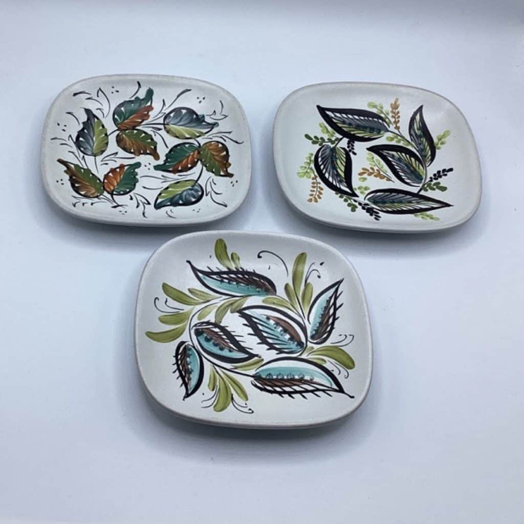 Vintage 1950's Denby Pottery Hand painted Stylised Pin Dishes