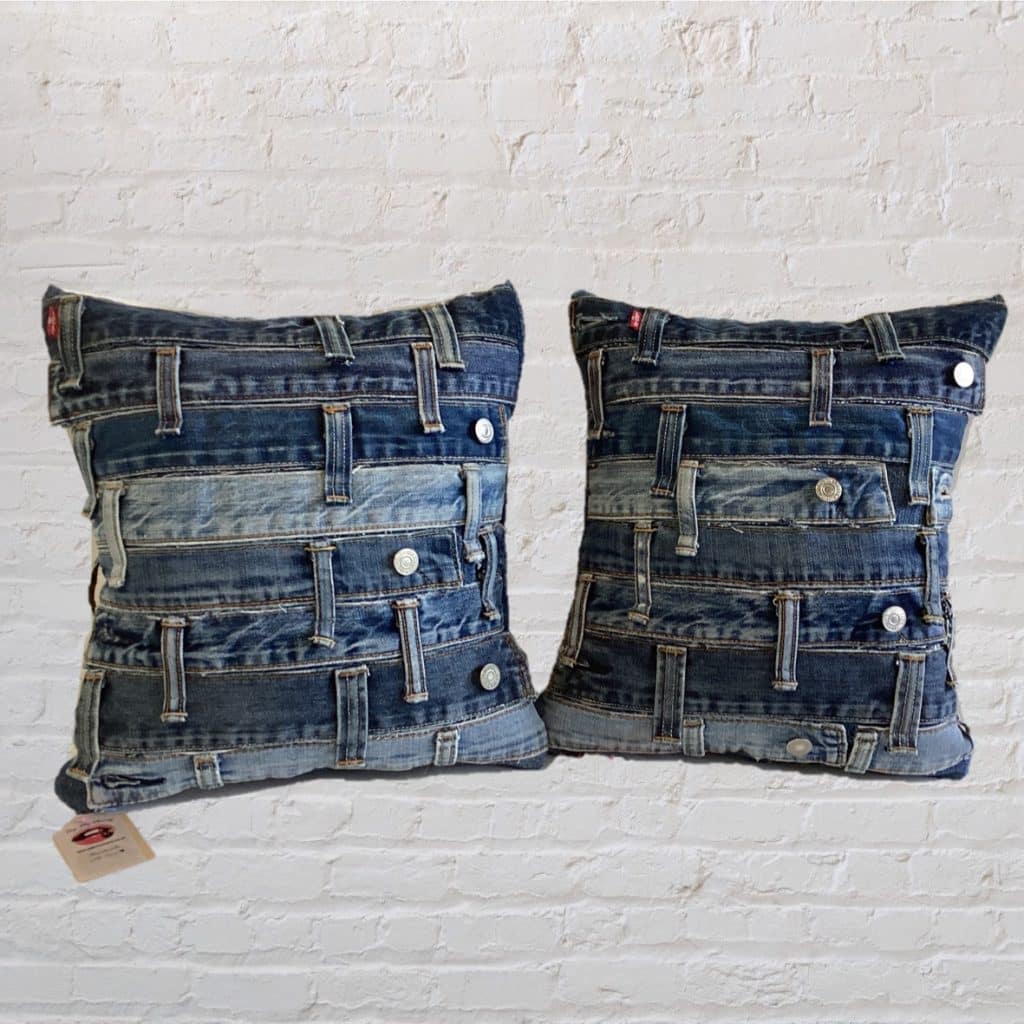 Designer re-worked Levi's 501 Cushions - Mixed Blue Denim
