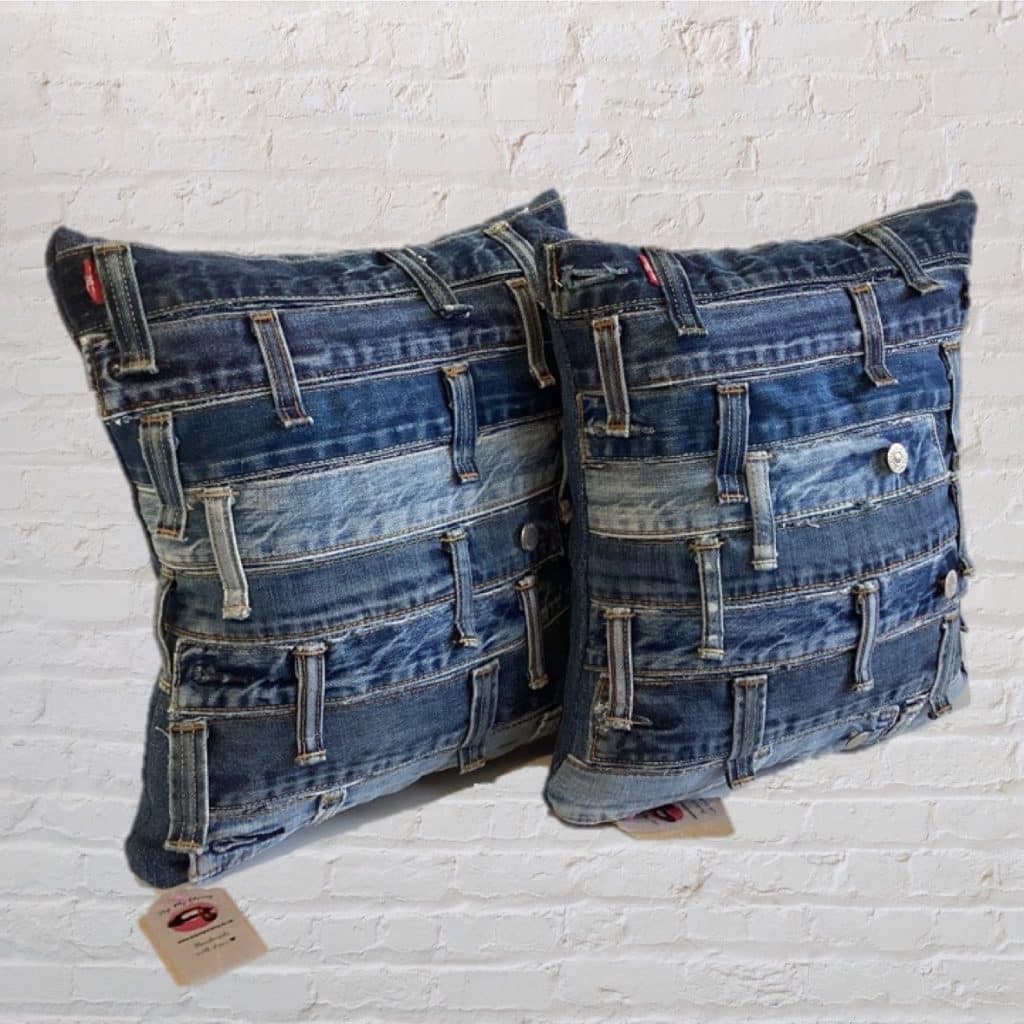 Designer re-worked Levi's 501 Cushions - Mixed Blue Denim