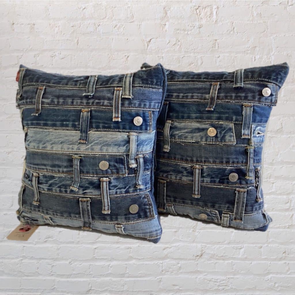 Designer re-worked Levi's 501 Cushions - Mixed Blue Denim
