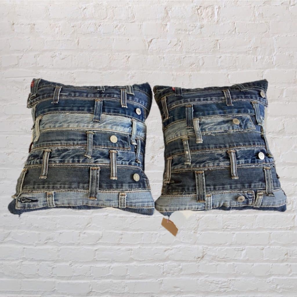 Designer re-worked Levi's 501 Cushions - Mixed Blue Denim