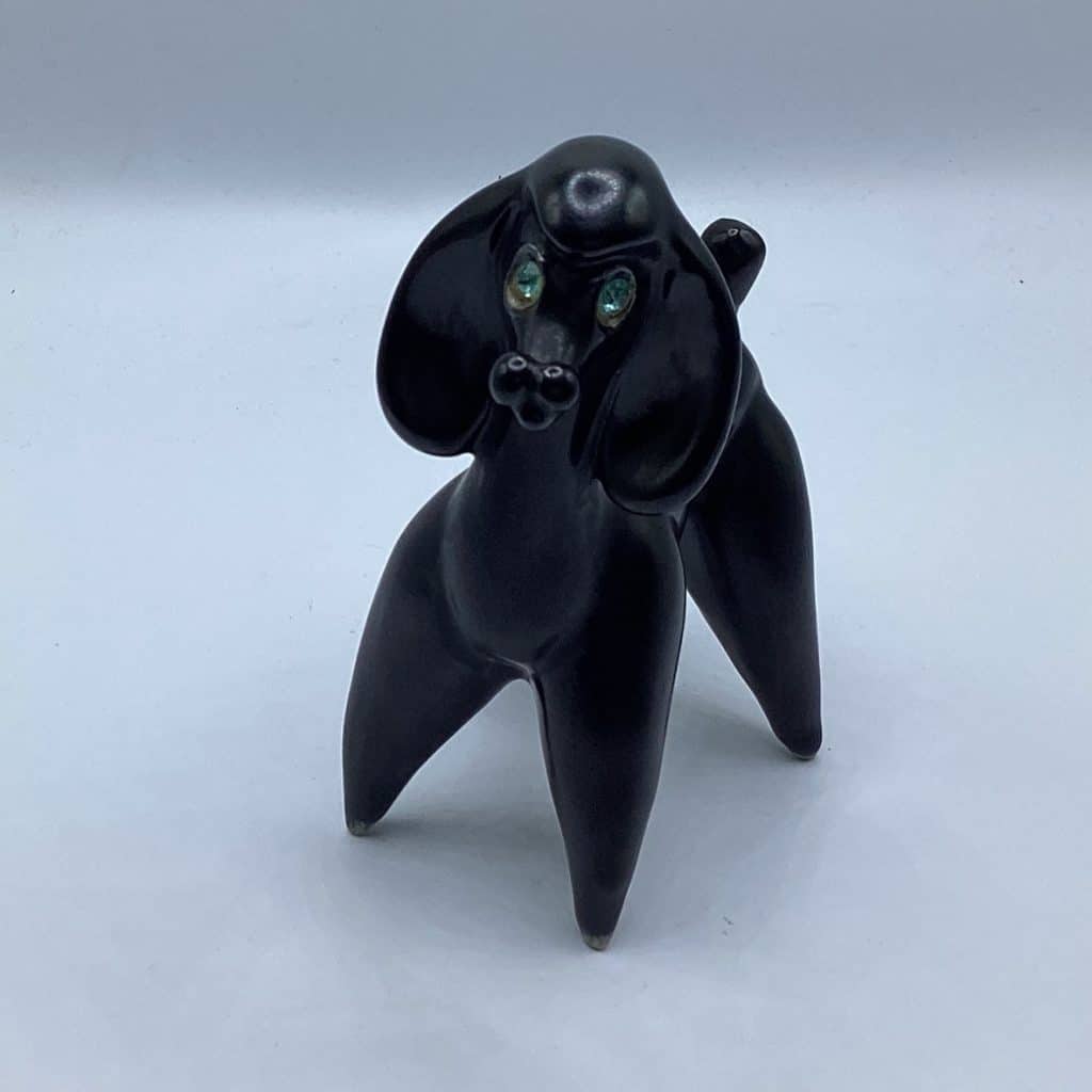 Vintage 1950’s Stylised Poodle | Black pottery Sculpture