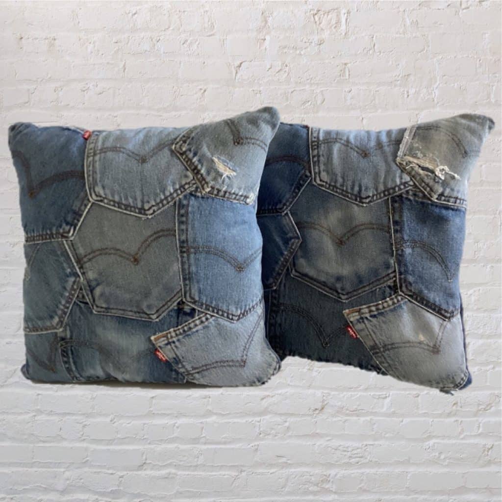 Handmade Pillows | Patchwork Pockets Denim Cushions