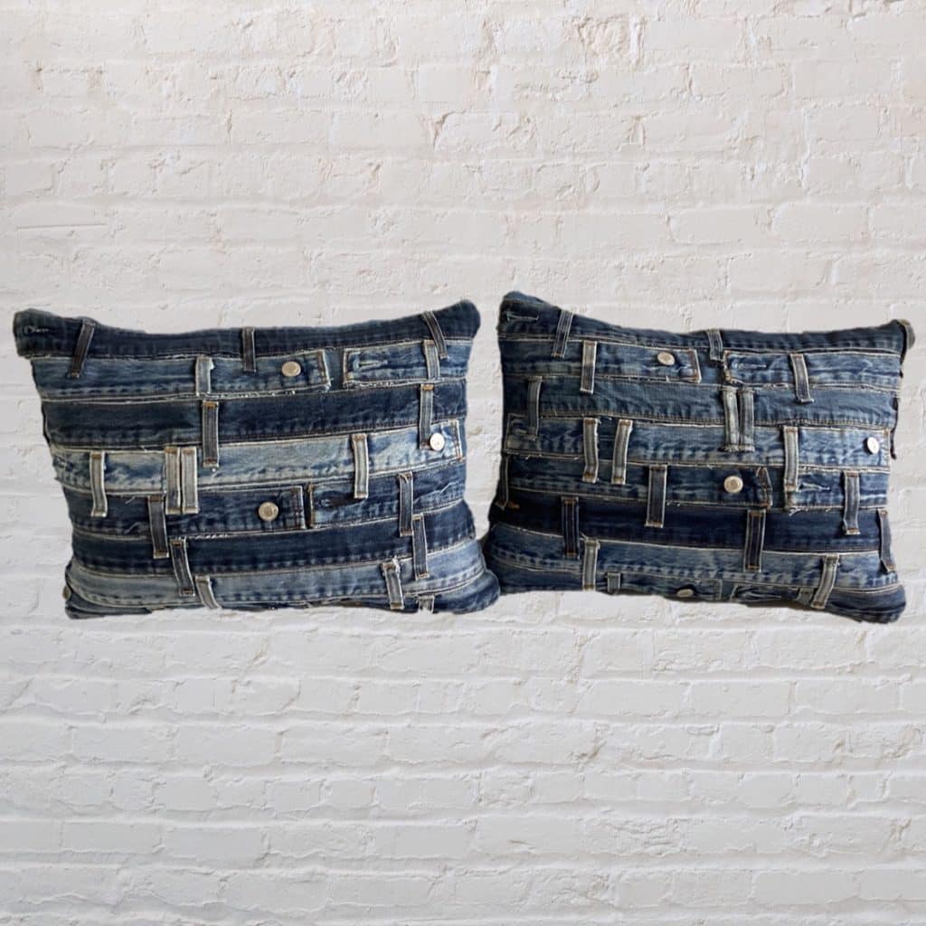 Blue Matching Denim Pillows | Horizontal Design Cushions