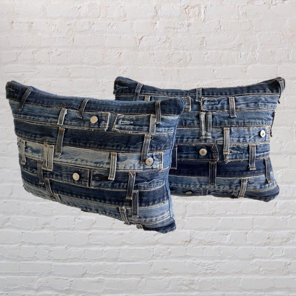 Blue Matching Denim Pillows | Horizontal Design Cushions