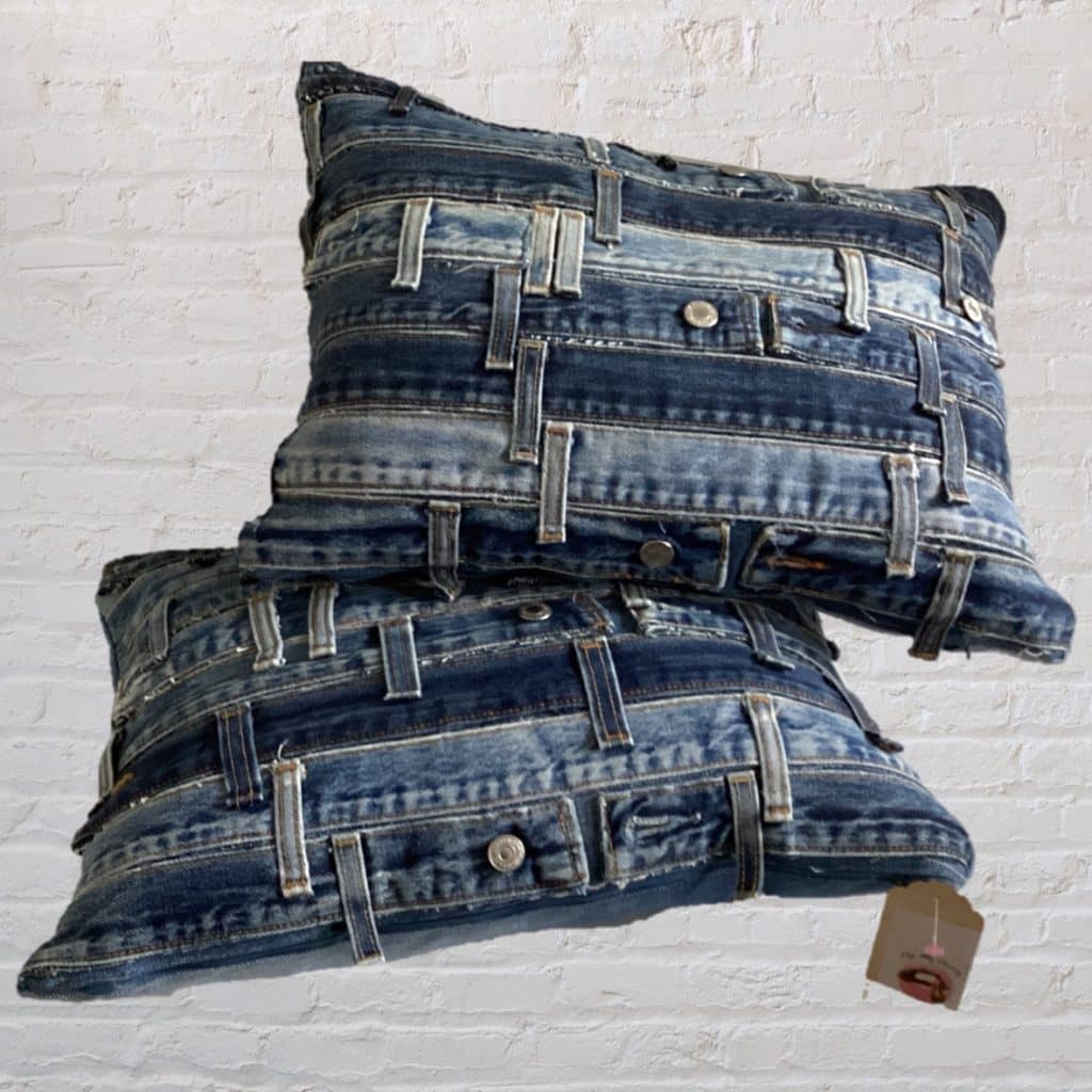 Blue Matching Denim Pillows | Horizontal Design Cushions