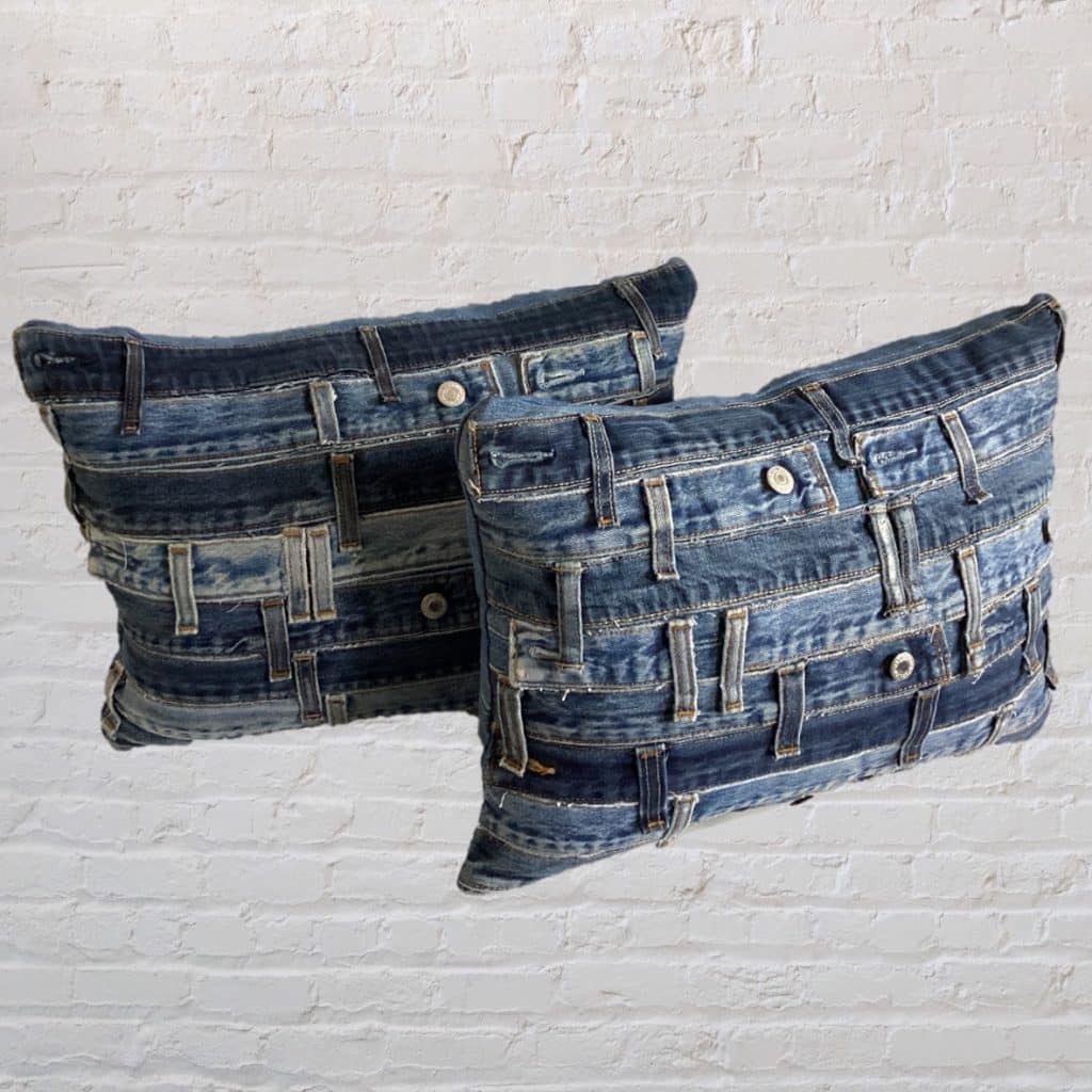 Blue Matching Denim Pillows | Horizontal Design Cushions
