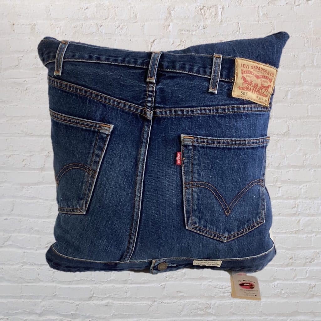 Blue Denim Jean Pillow | Oversized Gadget Cushion 16" x 16"