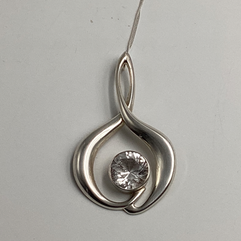 Mid-Century Rock Crystal Pendant | Vintage Modernist Silver Necklace