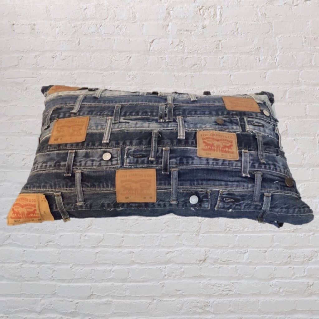 Vintage Levi's abstract Pillow | Blue Denim Retro Cushion Studs & waistbands - Image 4