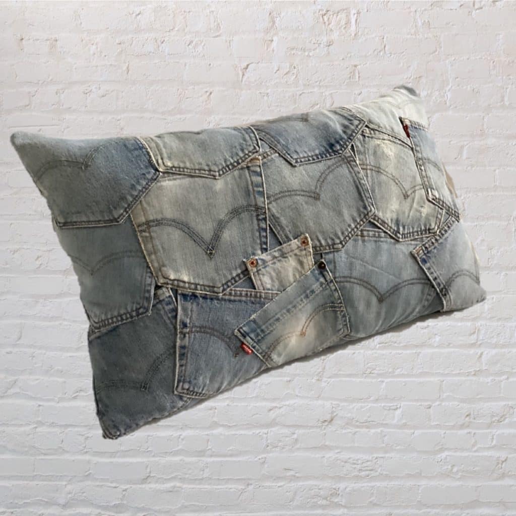Faded Blue Oversized Pillow | Vintage 80's Jeans Pockets Cushion