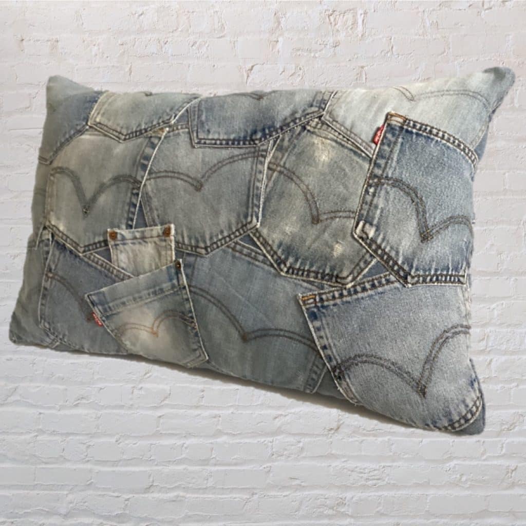 Faded Blue Oversized Pillow | Vintage 80's Jeans Pockets Cushion