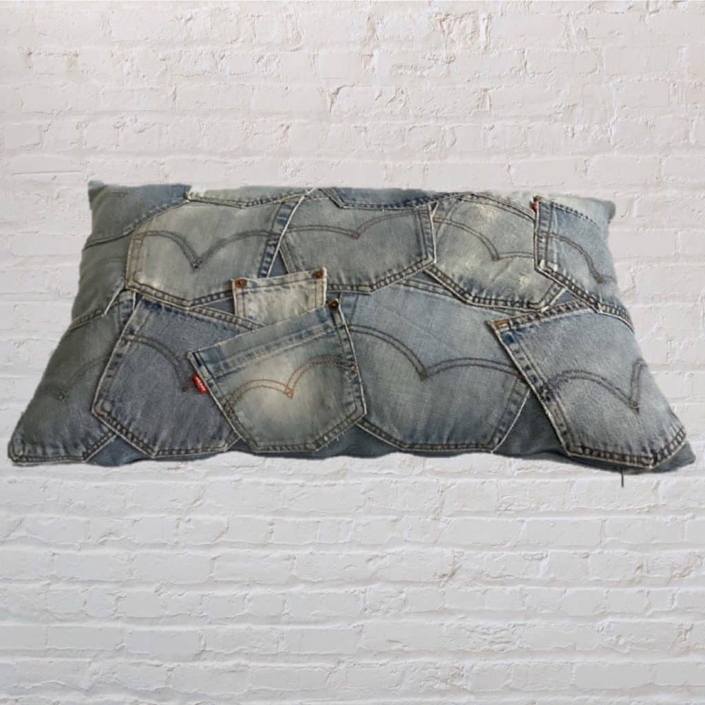 Faded Blue Oversized Pillow | Vintage 80's Jeans Pockets Cushion