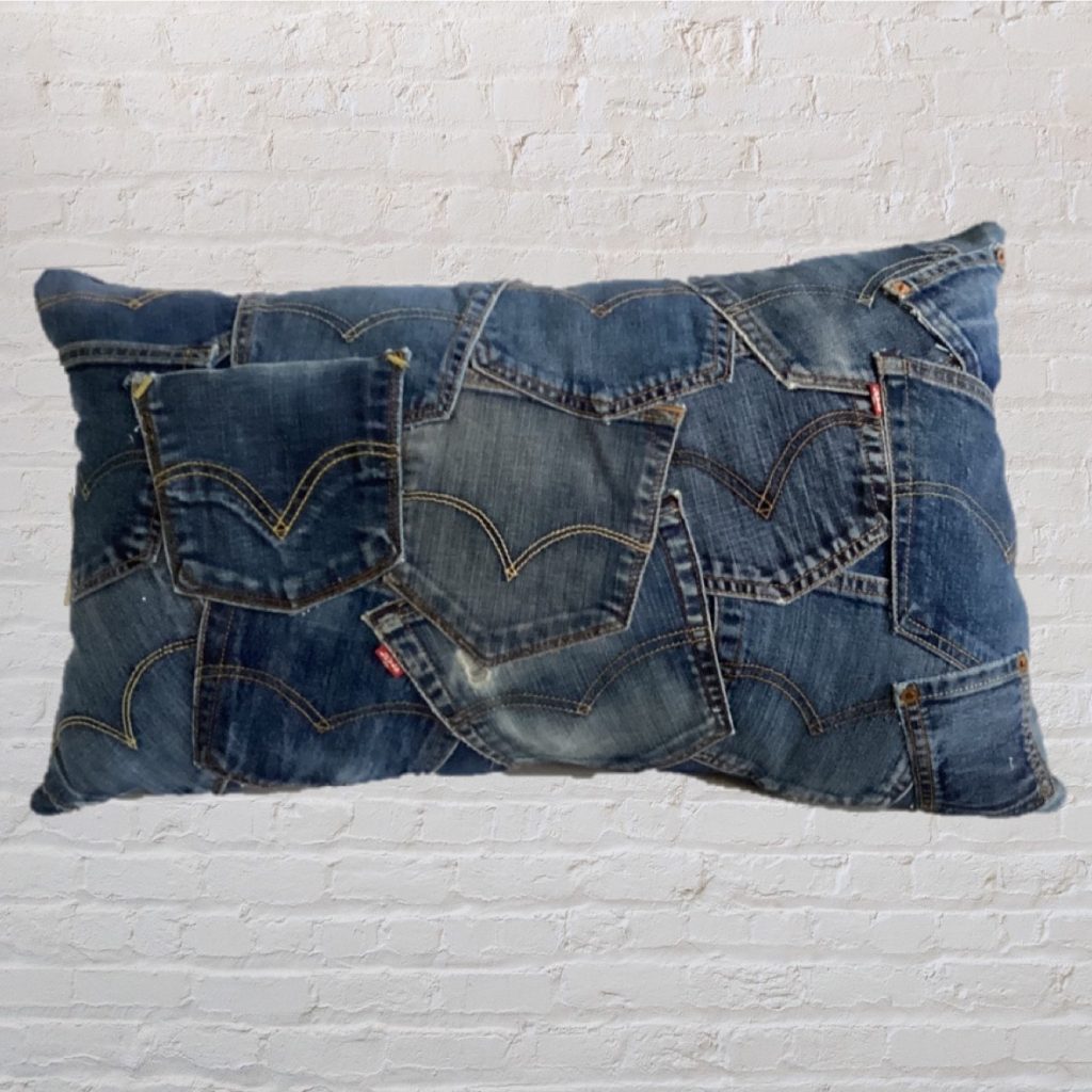 Recycled Levi's Pockets Cushion | Blue Patchwork Denim Pillow