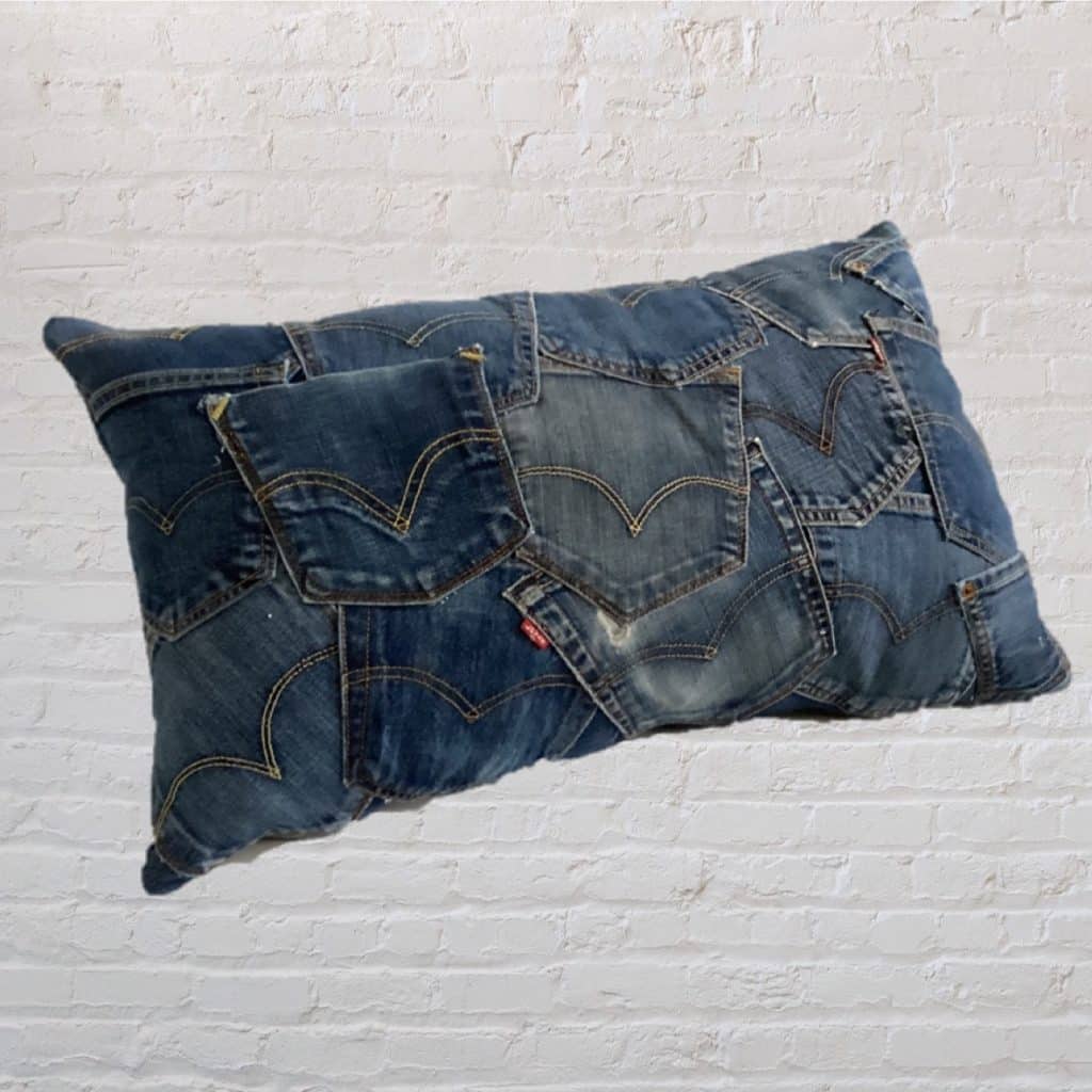 Recycled Levi's Pockets Cushion | Blue Patchwork Denim Pillow