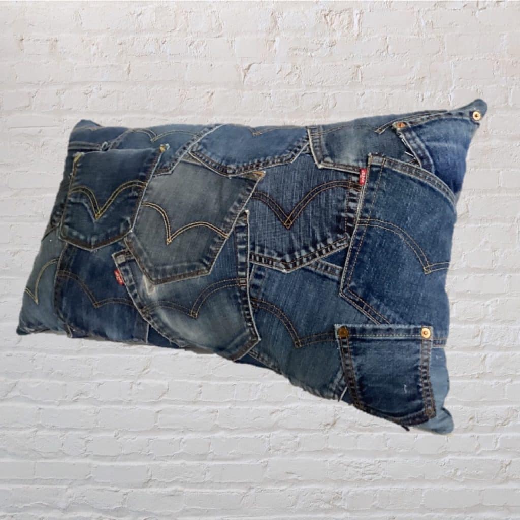 Recycled Levi's Pockets Cushion | Blue Patchwork Denim Pillow