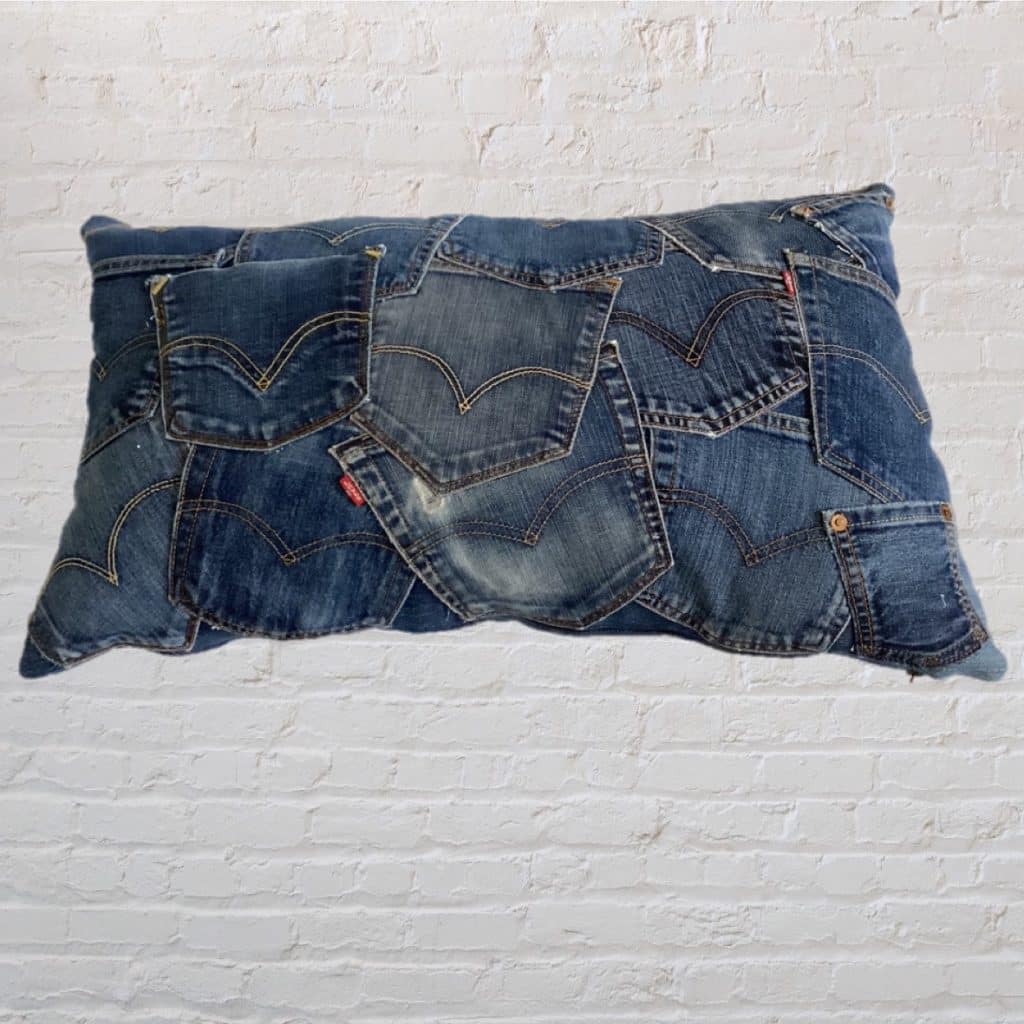 Recycled Levi's Pockets Cushion | Blue Patchwork Denim Pillow