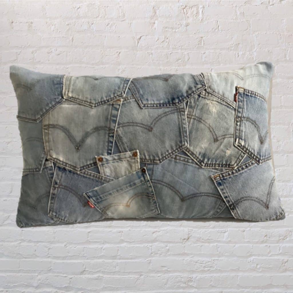 Faded Blue Oversized Pillow | Vintage 80's Jeans Pockets Cushion