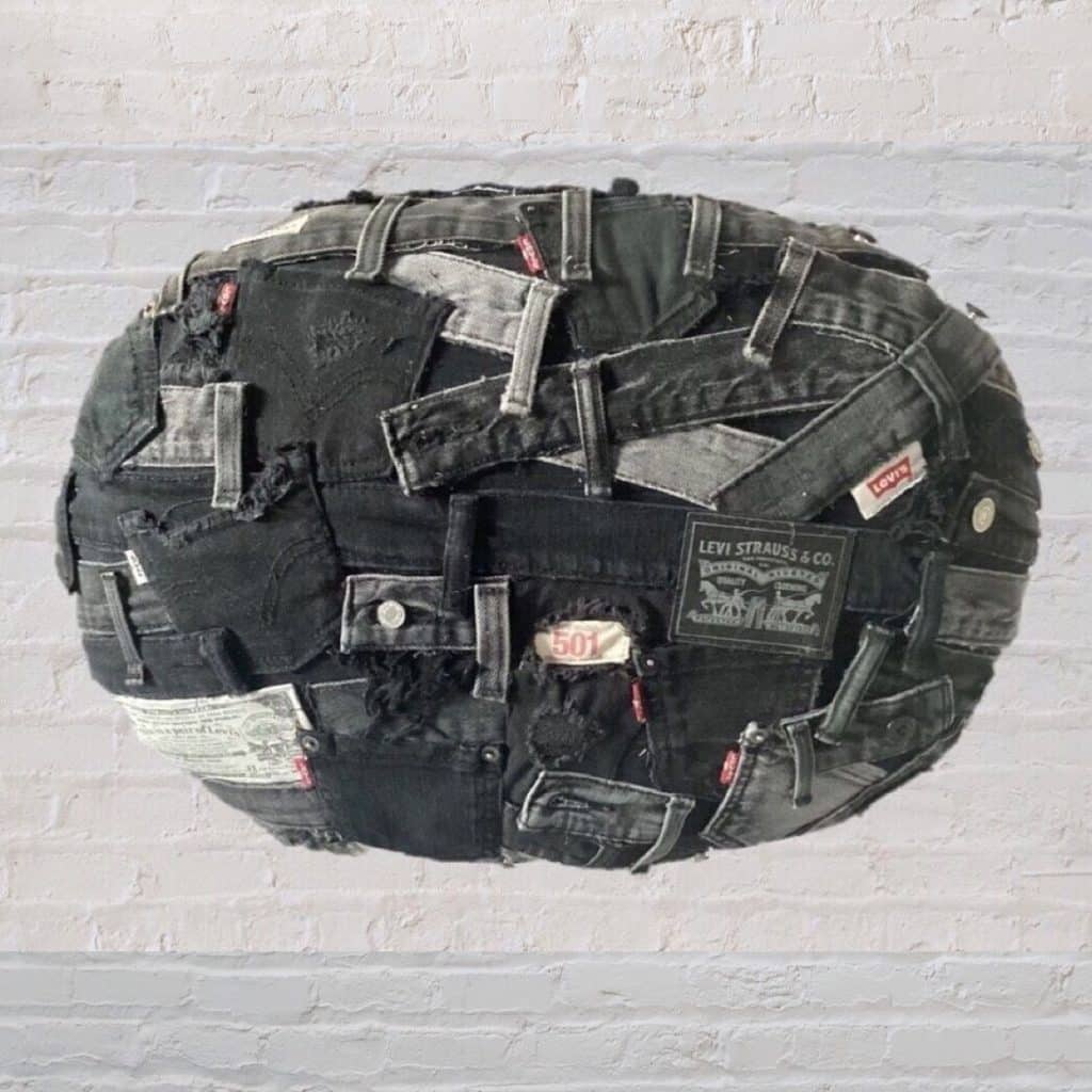 1970's vintage re-upholstered Stool | Black LEVI'S Jeans
