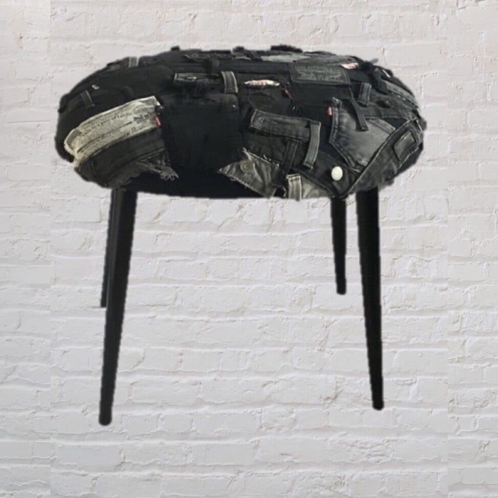 1970's vintage re-upholstered Stool | Black LEVI'S Jeans