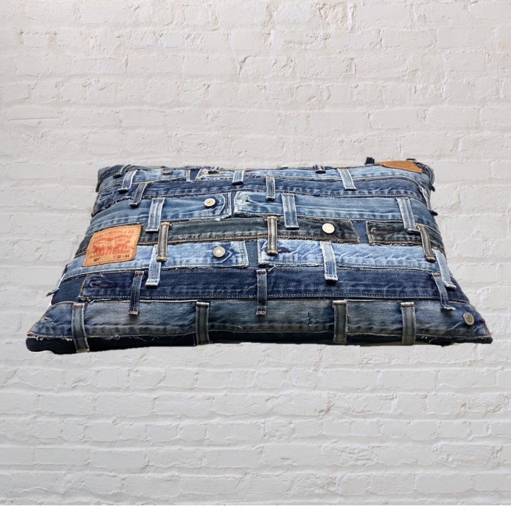 Retro abstract Levi's Pillow | Blue Denim vintage Cushion Studs & waistbands - Image 4