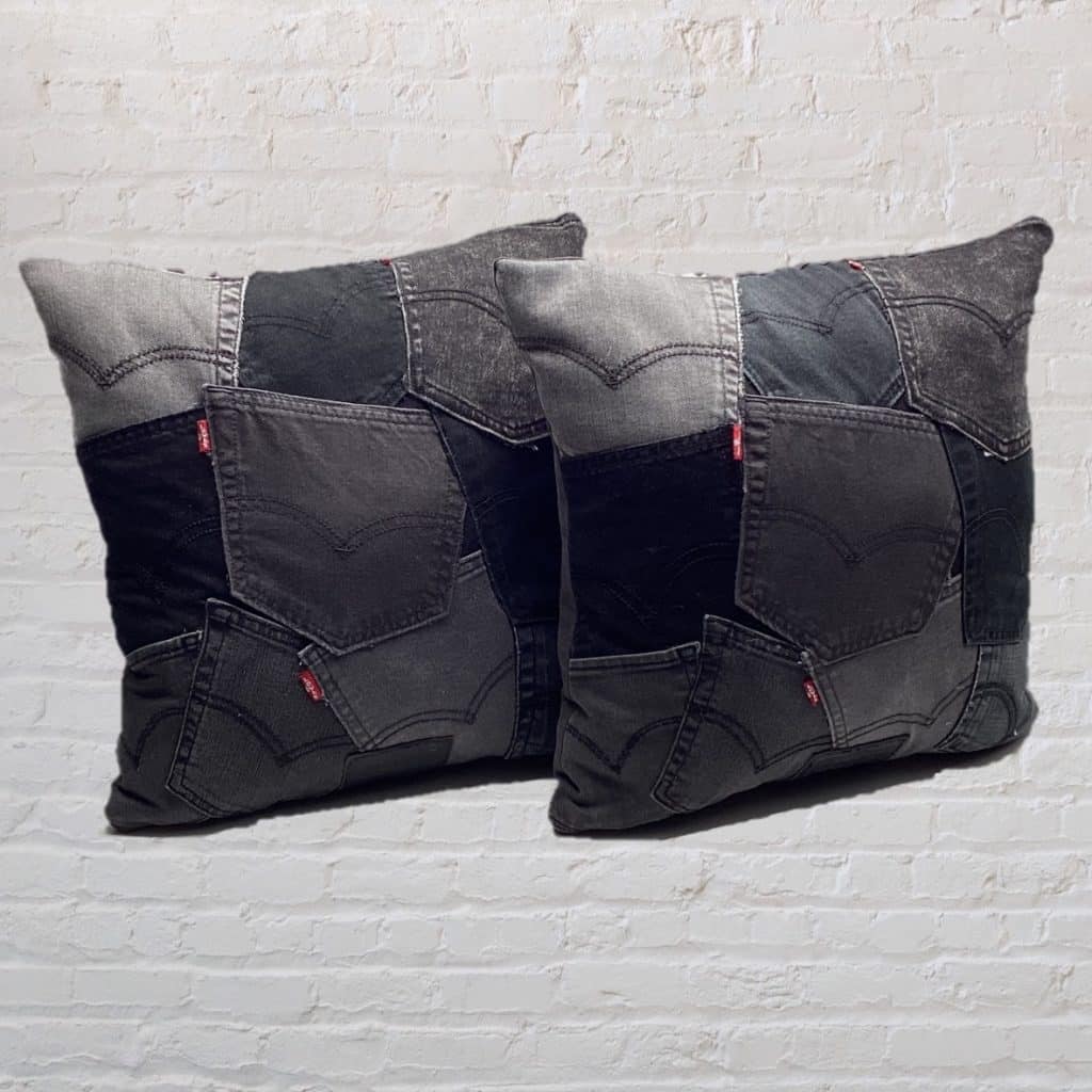 Levi's Denim Patchwork Pillows | Pair Grey & Black Arty Cushions