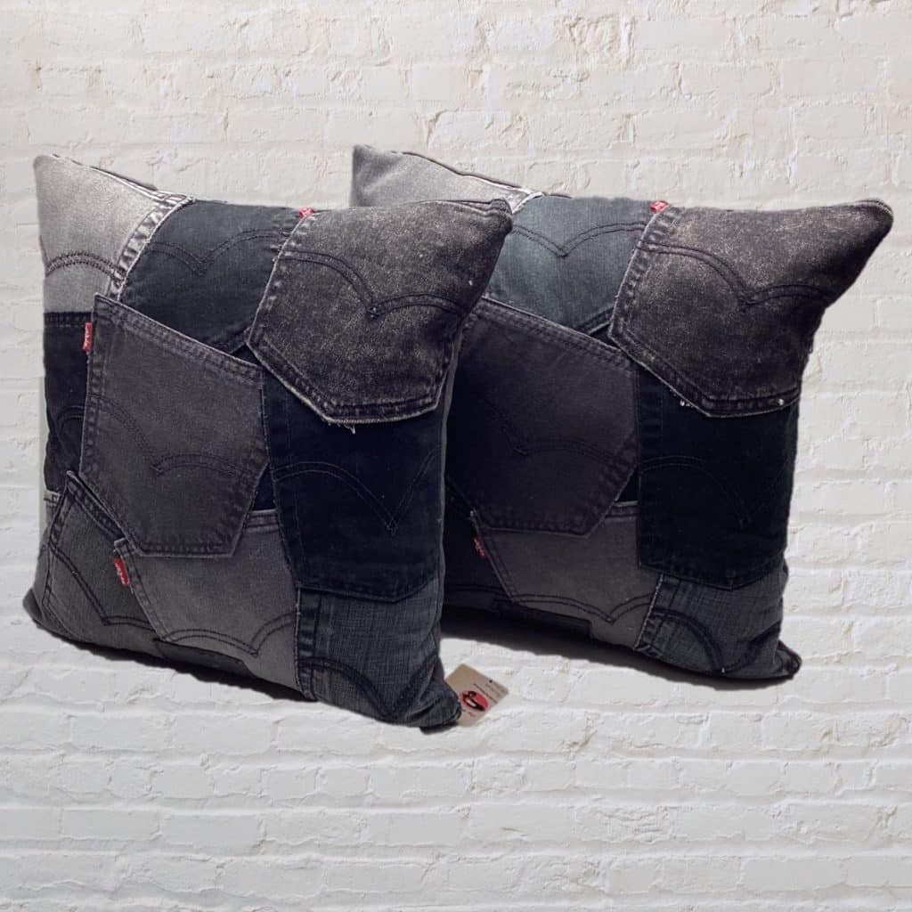 Levi's Denim Patchwork Pillows | Pair Grey & Black Arty Cushions