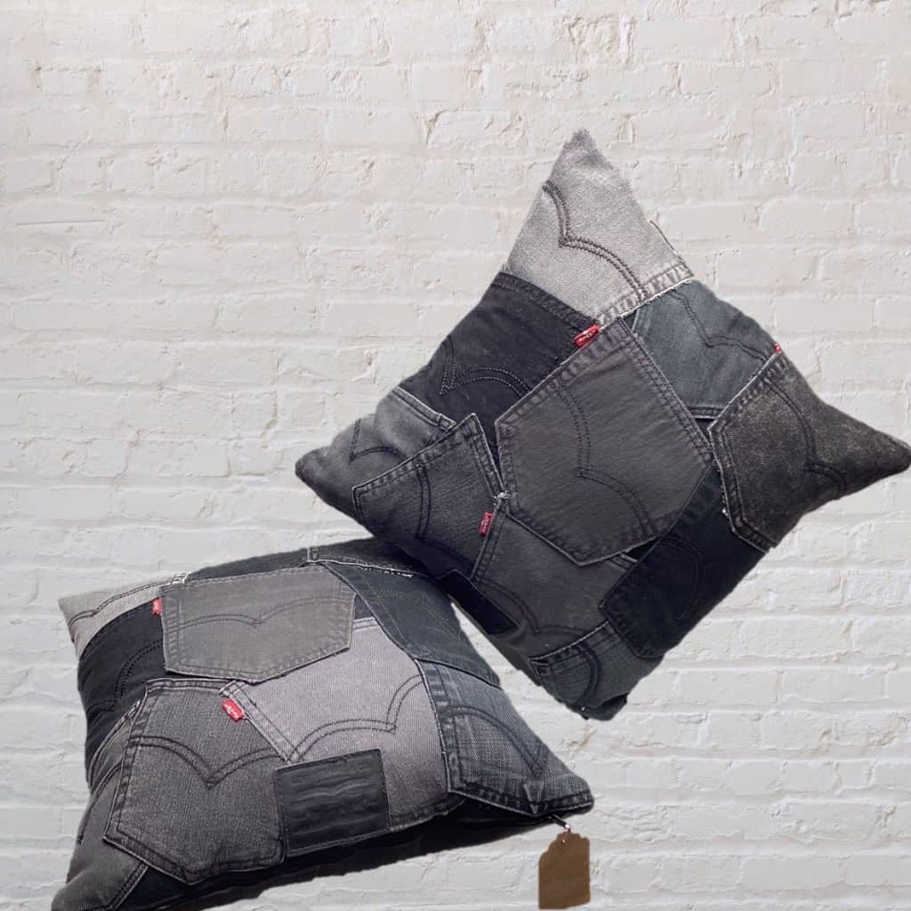 Levi's Denim Patchwork Pillows | Pair Grey & Black Arty Cushions