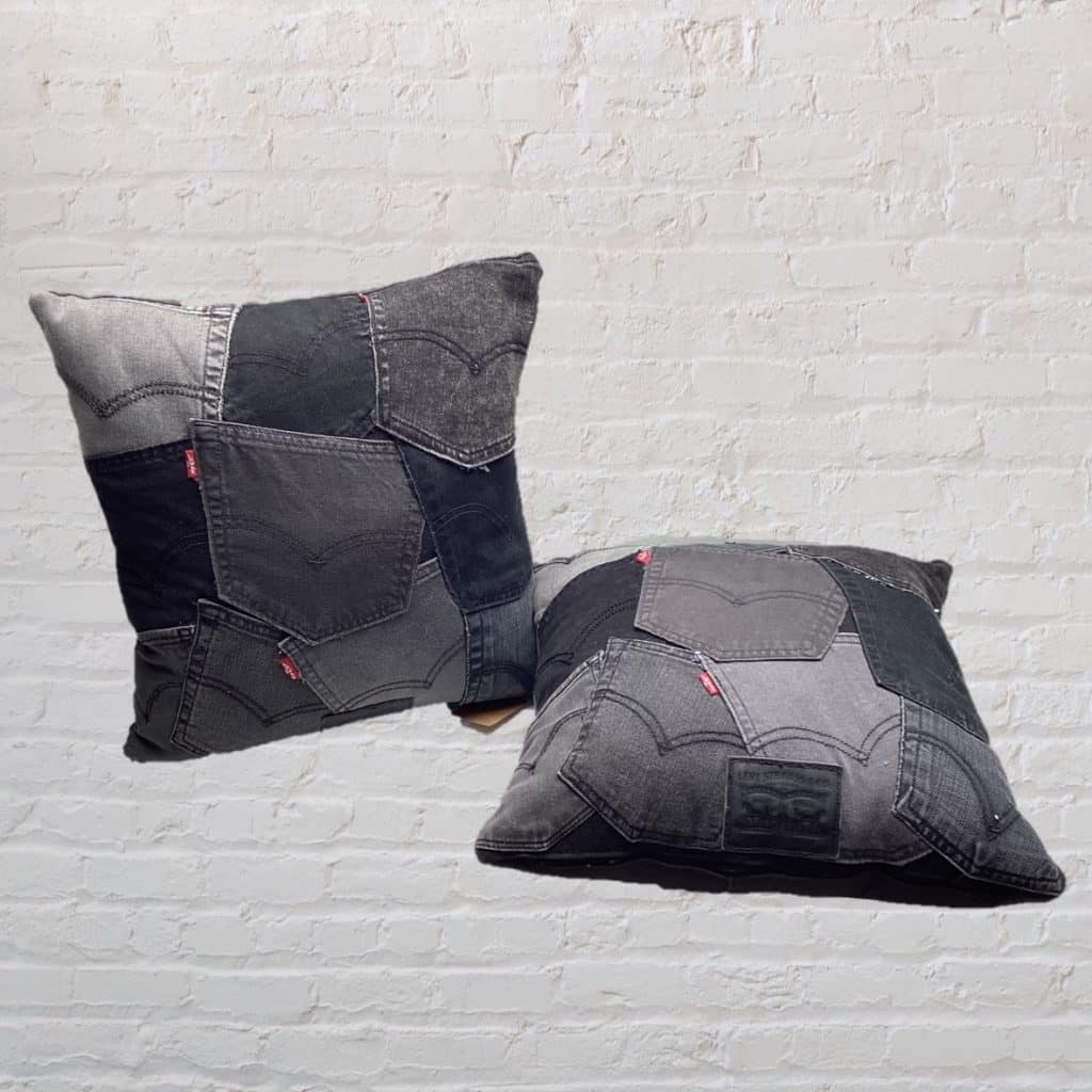 Levi's Denim Patchwork Pillows | Pair Grey & Black Arty Cushions