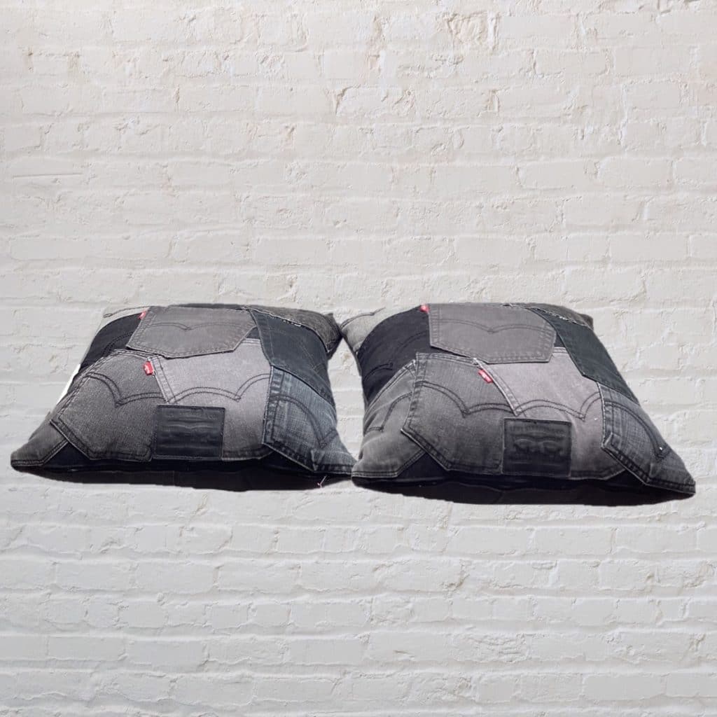 Levi's Denim Patchwork Pillows | Pair Grey & Black Arty Cushions
