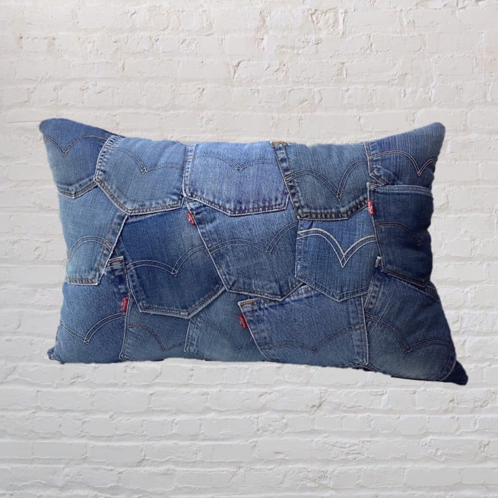 Abstract Levi's oversized Cushion | Blue denim pockets patchwork pillow