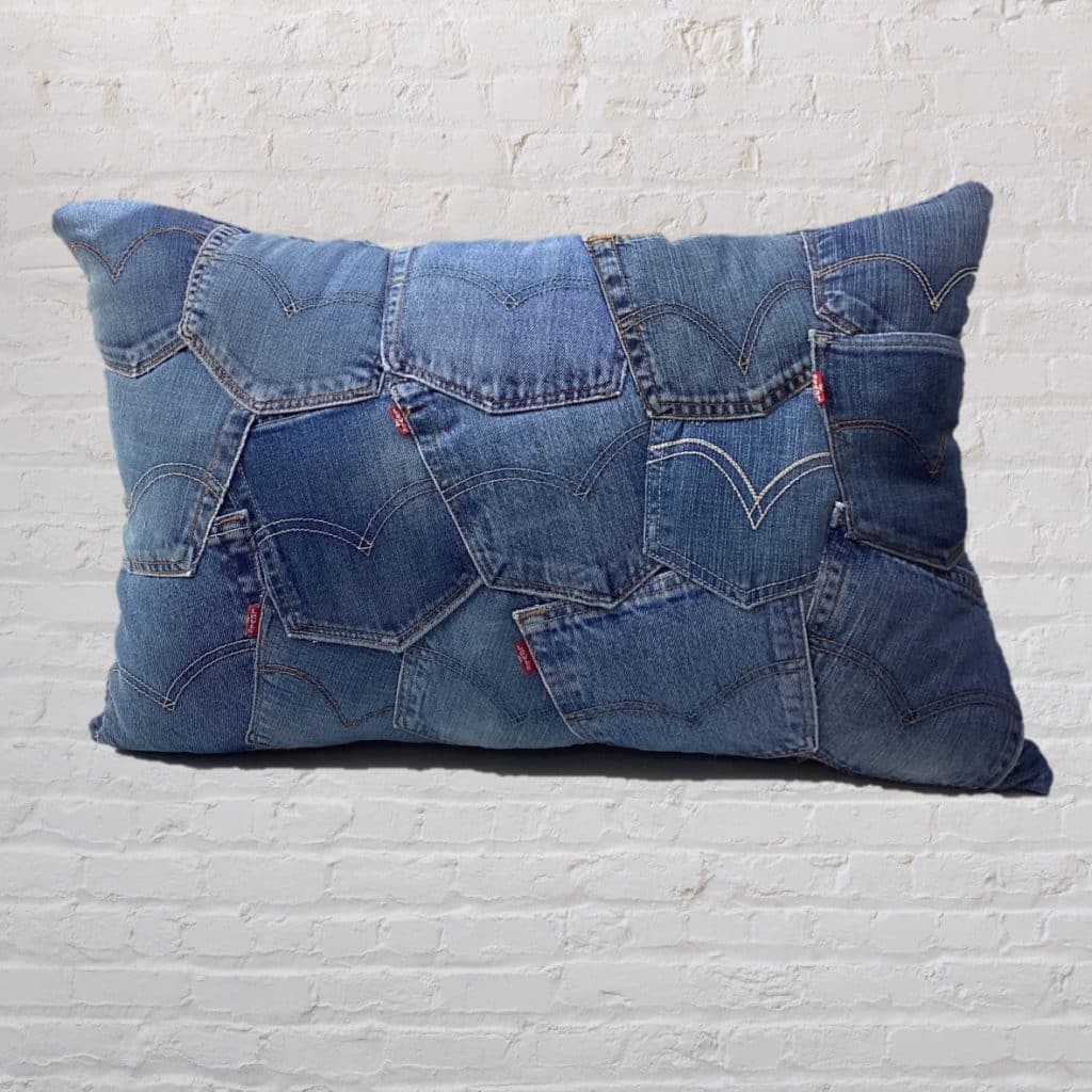 Abstract Levi's oversized Cushion | Blue denim pockets patchwork pillow