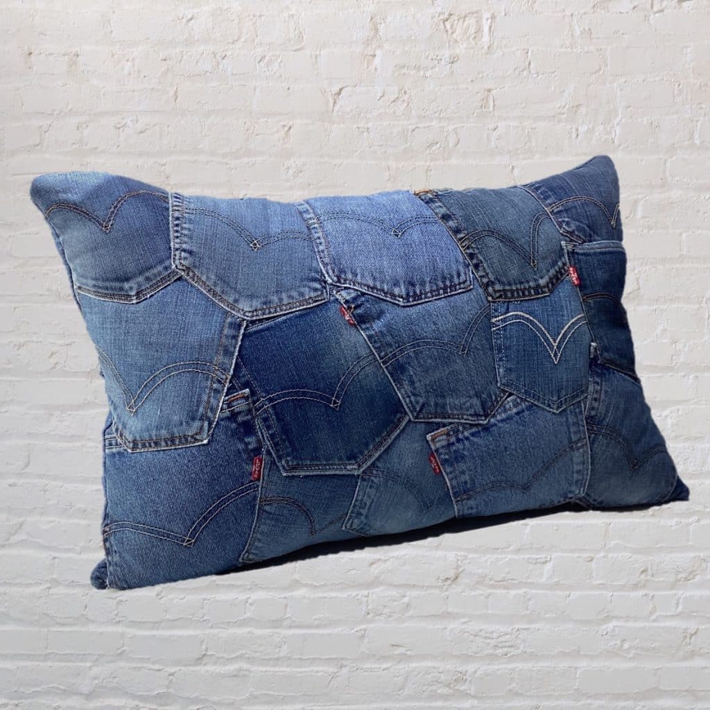 Abstract Levi's oversized Cushion | Blue denim pockets patchwork pillow