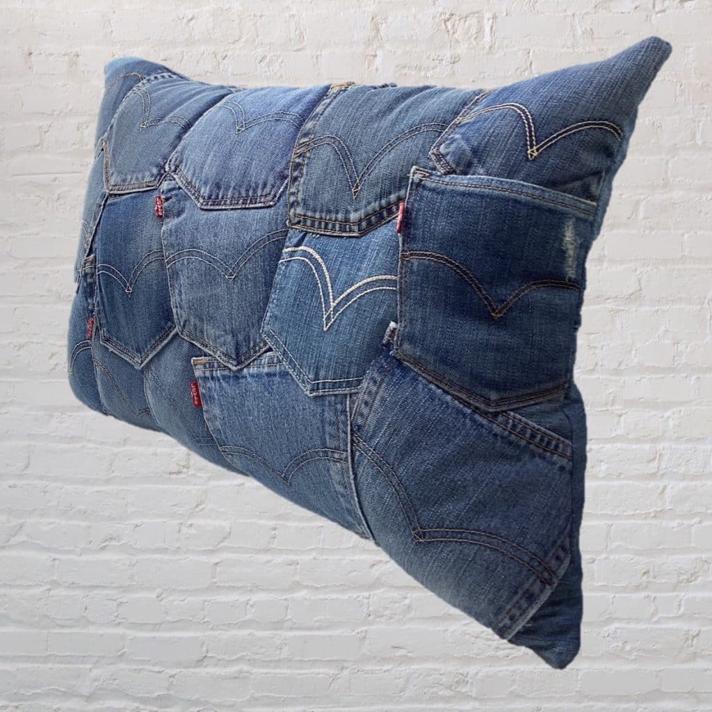 Abstract Levi's oversized Cushion | Blue denim pockets patchwork pillow