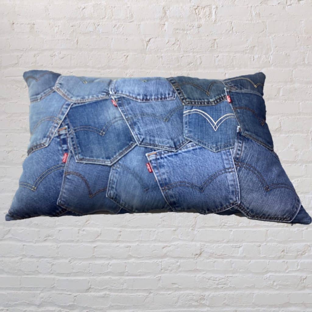Abstract Levi's oversized Cushion | Blue denim pockets patchwork pillow