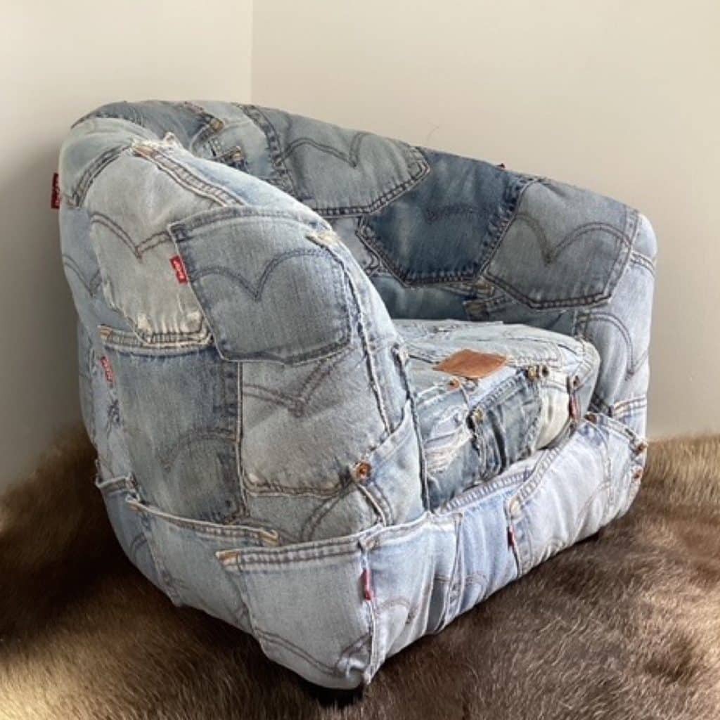 Levi's upholstered Tub Chair | Vintage Levi's denim pockets design