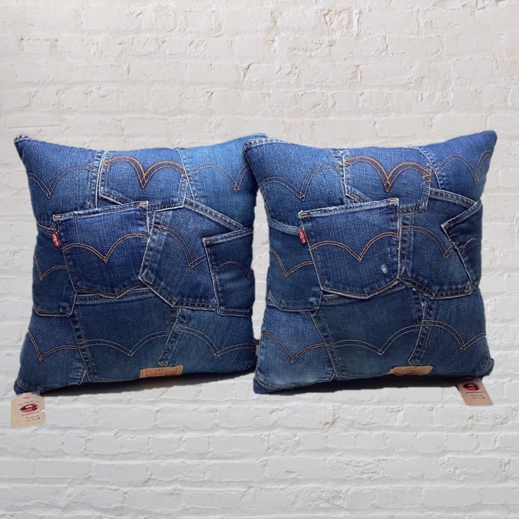 Designer Retro Denim Pillows | Levi's vintage Jeans Pockets Cushions Pair