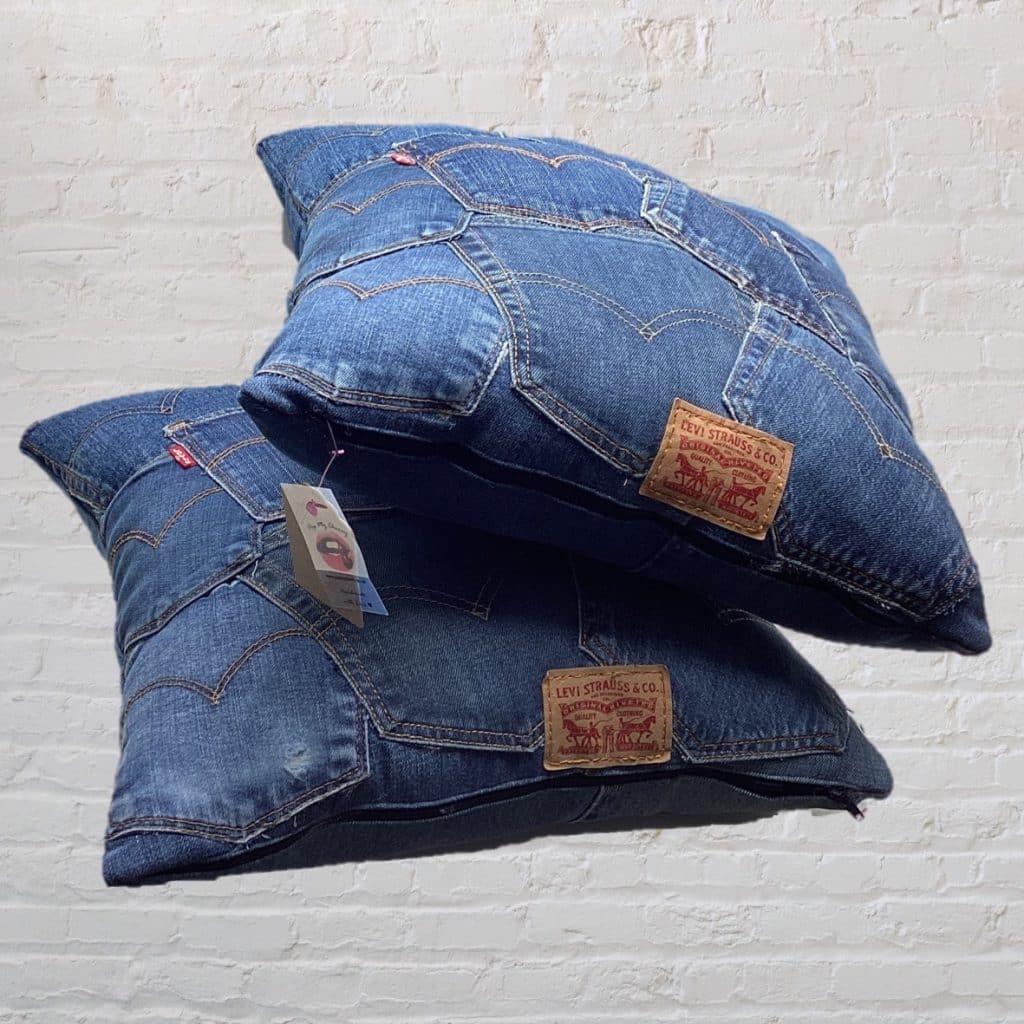 Designer Retro Denim Pillows | Levi's vintage Jeans Pockets Cushions Pair