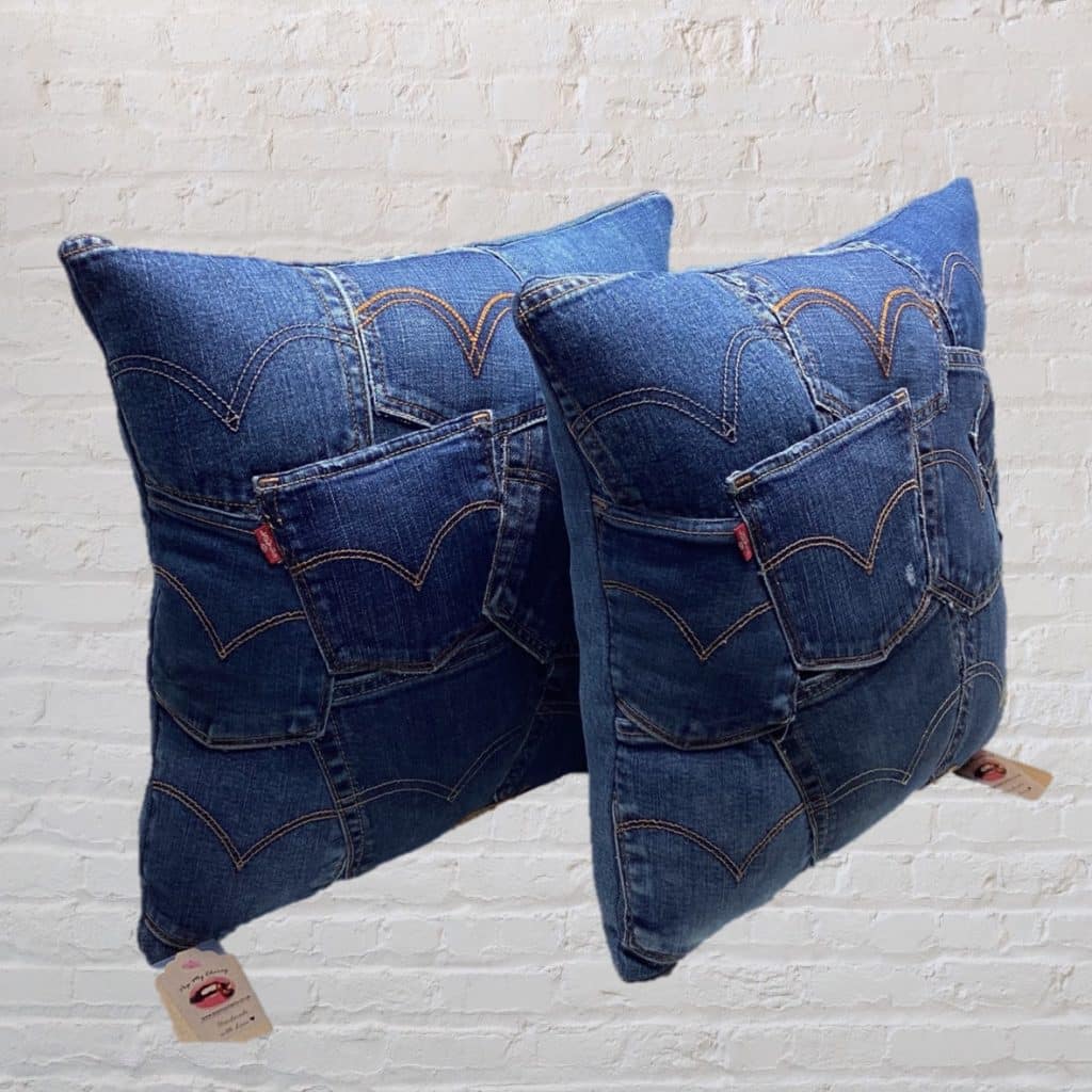 Designer Retro Denim Pillows | Levi's vintage Jeans Pockets Cushions Pair